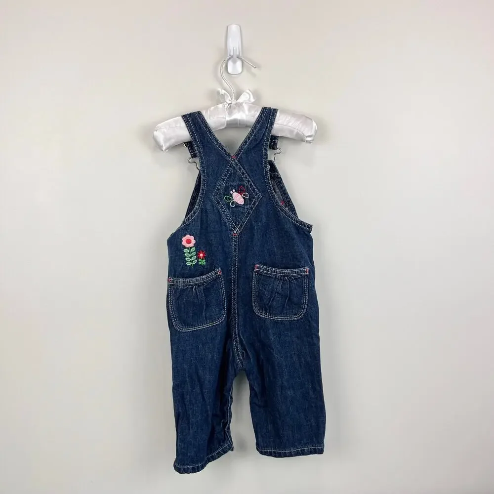 Y2K Vintage Gap Embroidered Flower Blue Jean Overalls 3-6 Months